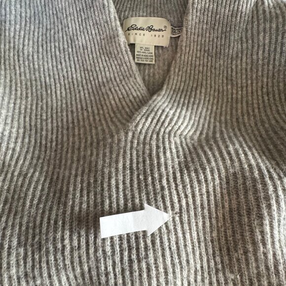 Eddie Bauer XXL Mens Gray Wool Sweater Ribbed V-Neck Hong Kong Winter Vintage - Picture 8 of 16